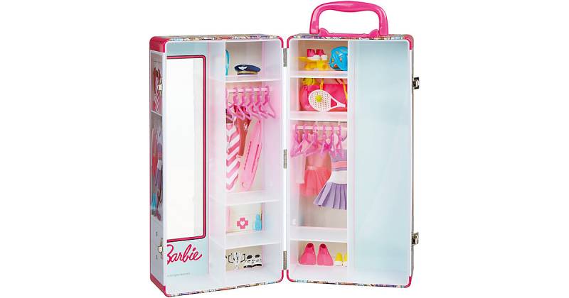 Theo Klein 5801 Barbie Schrankkoffer Kinder mit Kleiderstangen und Fächern, Spielzeug Kinder ab 3 Jahren, inkl. Zubehör mehrfarbig  Kinder von klein