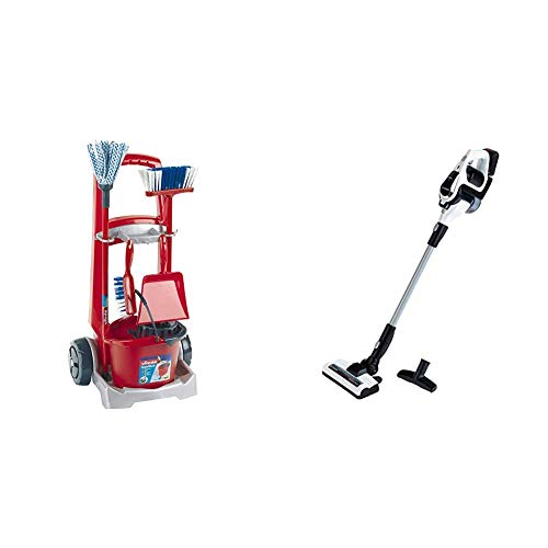 Theo Klein 6741 Vileda Besenwagen I Mit Wischmop, Eimer, Besen 29 cm x 24 cm x 60 cm & Bosch Unlimited Staubsauger I Batteriebetriebener Staubsauger mit Saug- und Soundfunktion 16 cm x 16 cm x 80 cm von Theo Klein