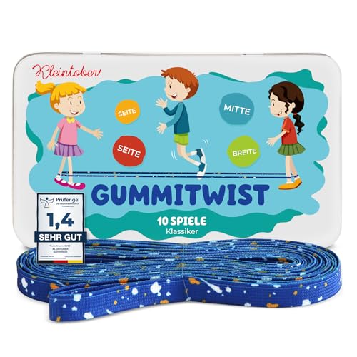 Kleintober Premium Gummitwist I mit Anleitung I Gummitwist Kinder I Indoor & Outdoor Spiele I Gummitwist Mädchen & Jungs I Hüpfspiele für Kinder I mit Hüpfgummi-Urkunde I Kinder Geschenke von Kleintober