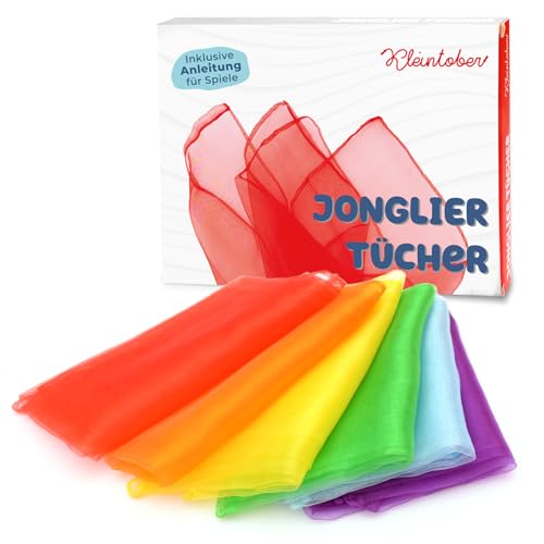 Kleintober Premium Jongliertücher I Bunte Chiffontücher I mit Anleitung für 5 Spiele I Tanztücher I Tücher Spiel für Indoor & Outdoor I Sensorik Spielzeug I Spieltücher I von Kleintober