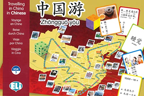 Zhōngguó yóu: Travelling in China. Gamebox mit Spielplan (Landkarte von China), Zwei Würfel, 132 Karten von Klett Sprachen; Eli, European Language Institute
