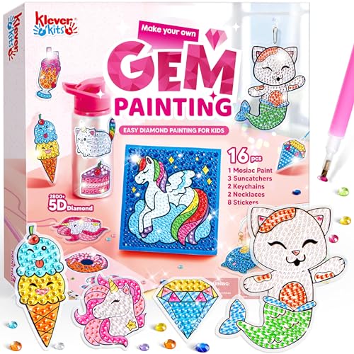JOYIN Gem Art, Diamant-Malerei-Set für Kinder mit großem 5D-Edelstein, Kunsthandwerk für Mädchen im Alter von 4–12 Jahren, Edelstein-Bastelaktivitäten-Sets, Premium-Diamant-Kunst-Geschenkideen von Klever Kits