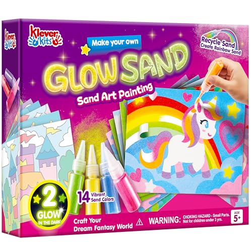 Klever Kits Sandbilder Kinder,Sandmalerei für Kinder ab 5+,Basteln Sand Bilder Meerjungfrau,Kreativ Bastelset,Sand Painting,Geburtstagsgeschenk Mädchen Glow Kunst Malerei,farbige Malerei von Klever Kits
