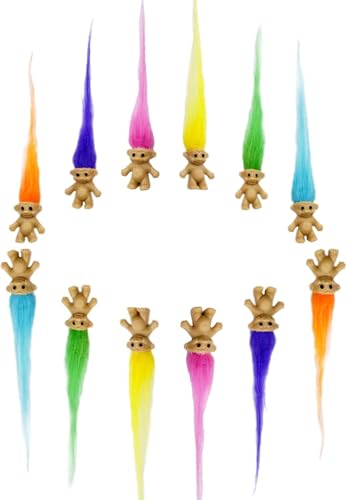 12 Stück langhaarige Lucky Mini Troll Puppen, Verschiedene Haarfarben, Tortenaufleger, Actionfiguren, Schulprojekt, Kunsthandwerk, Partygeschenke von Klhamky