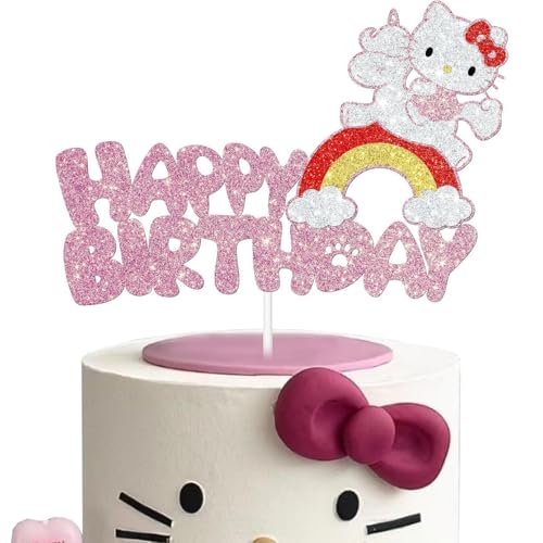 Cartoon Katze Geburtstagstorte Dekoration, glitzernde Katze themed Kuchen Dekoration (Rosa) von Klhamky