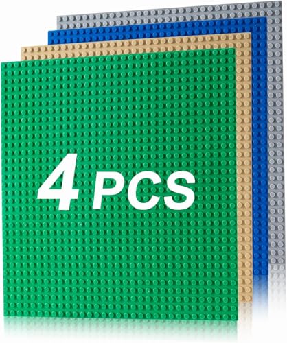 Klhamky 4-Pack Klassische Grundplatten, Bauplatten für Bauklötze, kompatibel mit Allen großen Marken und Aktivitätstisch-Grundplatten 25.5x25.5cm, ab 3 Jahren, Mehrfarbig von Klhamky