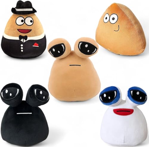 Alien Pou Plüschtier - 23cm - Kawaii Plüschtier - Pathetic Plüschtier - Squish Plüschtier - Alien Poo Plüsch - My Pet Alien Pou - Kawaii Kissen - Retro Gaming Plüsch (5 Pieces Set) von Klikkopers