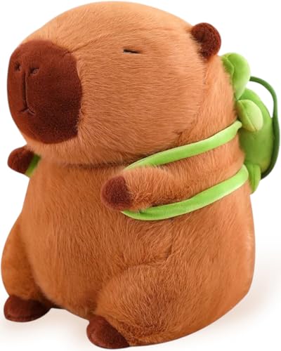 Klikkopers Capybara Kuscheltier, 25cm Capybara Plüschtier Kawaii Kuscheltier mit Schildkrötenrucksack, Plüschtier Wasserschwein Kuscheltier Niedliche Kawaii Plush für Kinder (25cm) von Klikkopers