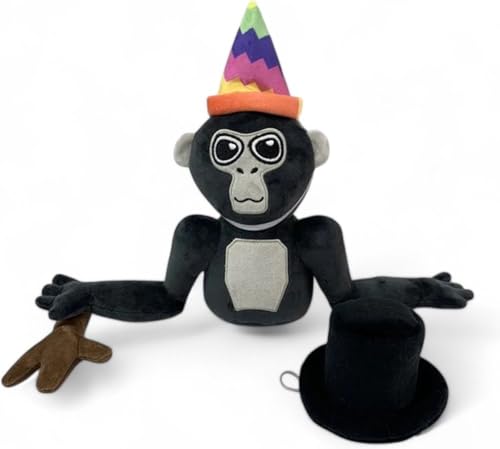 Klikkopers Kuscheltier Gorilla Tag - Plüsch Gorilla Tag Figur 25 cm – Weiches Stofftier für Kinder, Dekoration in Schwarz/Grau, Blau oder Orange – Perfekt für Gamer & Sammler (Schwarz mit Zubehör) von Klikkopers