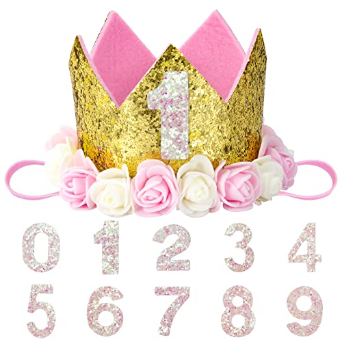 Kmbcove Geburtstag Hüte für Baby Party Krone Kinder mit Rosendekor und Zahlen von 0-9 Pailletten Haarschmuck Prinzessin für Geburtstagsfeier Festival Baby Shower Kmbcove Geburtstag Hüte für Baby Party Krone Kinder mit Rosendekor und Zahlen von 0-9 Pailletten Haarschmuck Prinzessin für Geburtstagsfeier Festival Baby Shower von Kmbcove