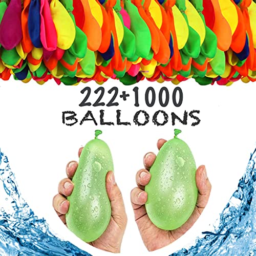 1000 Wasserballons mit 222 selbstschließend Wasserbomben, Schnellfüller Wasserbomben, 1000 Wasser Bomben Mega Pack Bunte Wasserballons mit Auffüllhilfe, Gemischt Wasser Bomben für Sommer Draussen von Kmljoee