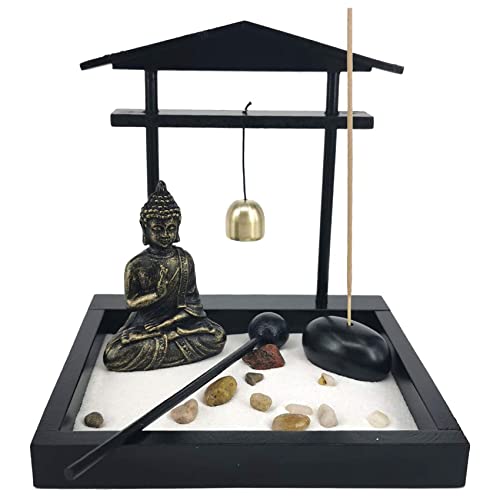 Knadgbft Meditierende Buddha-Statue für den Schreibtisch, Sand, Garten, Mini-Garten-Sandwanne für Zuhause, Büro von Knadgbft