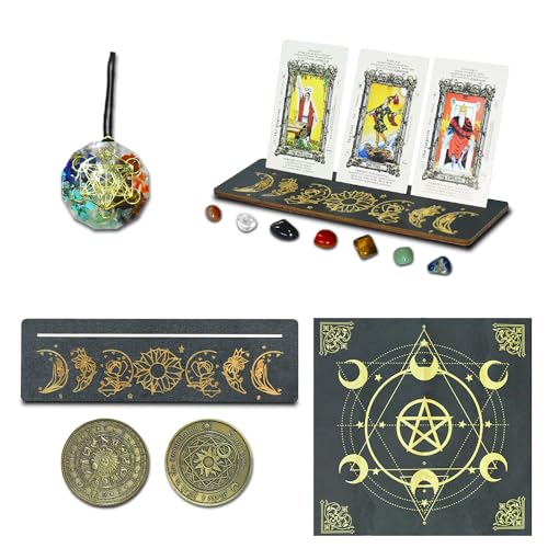 knana Tarotkartenhalter-Set – komplettes Set mit Ständer, Kristallen, Stoff, Entscheidungsmacher-Münze und mehr – Ergänzen Sie Ihre Tarot-Lesung mit Hexen-Wahrsagungswerkzeugen – Wiccan Supplies – 11 Stück von Knana