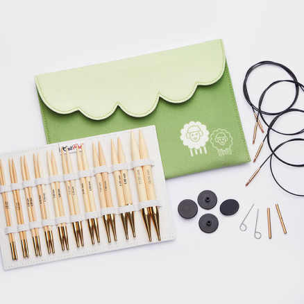 KnitPro Bamboo Wechselbares Rundstricknadel-Set Bambus 60-80-100 cm 3-10 mm 10 Größen - Deluxe von KnitPro