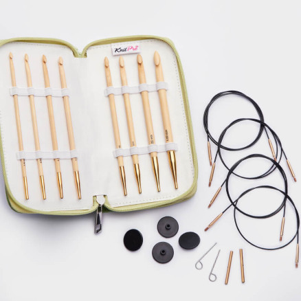 KnitPro Bambus Häkelhaken Set Bambus 50-70-90 cm 3,5-8 mm 8 Größen für tunesische Häkelarbeit / Häkeln von KnitPro