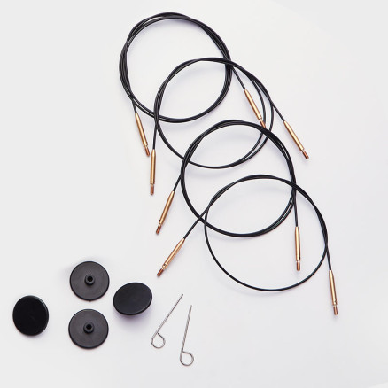 KnitPro Draht / Kabel für austauschbare Rundstricknadeln 30 cm (wird 50cm inkl. Nadeln) Schwarz mit goldenem Gelenk von KnitPro