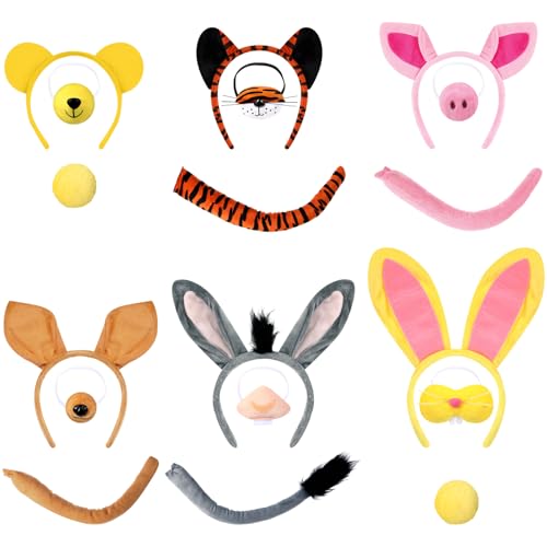 Knitgrip Tier-Kostüm-Set, Schwein, Bär, Maus, Tiger, Esel, Kaninchenohren, Stirnband, Nasenschwanz, Tier-Kopfbedeckung für Erwachsene, Halloween, Zoo, Cosplay, Party-Zubehör, mehrfarbig, 6 Stück Knitgrip Tier-Kostüm-Set, Schwein, Bär, Maus, Tiger, Esel, Kaninchenohren, Stirnband, Nasenschwanz, Tier-Kopfbedeckung für Erwachsene, Halloween, Zoo, Cosplay, Party-Zubehör, mehrfarbig, 6 Stück von Knitgrip
