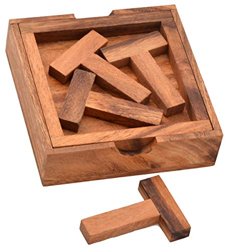 4 T Puzzle Box medium fantastisches Trickpuzzle, Knobelholz IQ Test, Holzpuzzle mit 4 T Buchstaben, T Puzzle, Vier T Buchstaben in Box puzzeln, Knobelspiel, Knobelbox, Legepuzzle von Knobelholz.de