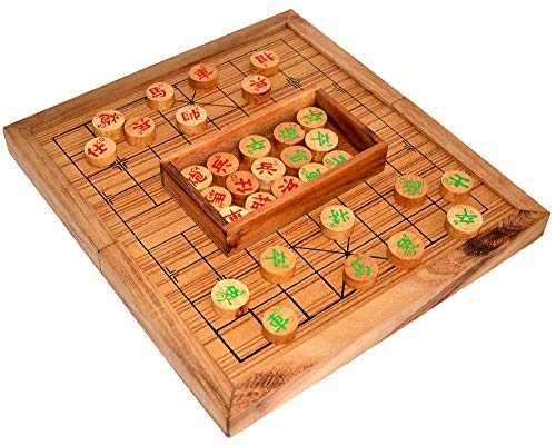 Chinese Chess Board, chinesisches Schachbrett mit Figuren aus Holz, Knobelholz Strategiespiel, Spielbox, China Schach, Schachbrett aus Holz, Unterhaltungsspiel, Brettspiel von Knobelholz.de