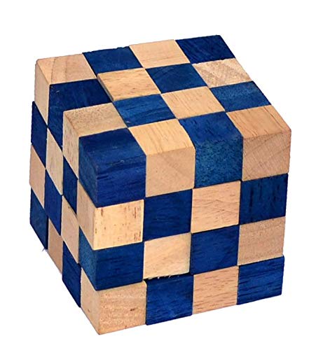 Cobra Cube medium Blue, Schlangenwürfel Anaconda blau medium, Würfelschlange 4x4x4 Knobelholz Puzzle IQ Puzzle Cobra Cube, Snake Cube, Anaconda Brain Teaser IQ Test 3D Puzzle von Knobelholz.de