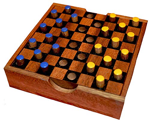 Dame Box small Strategiespiel Color Checker für 2 Personen mit Steckern aus Holz, kleines Reisespiel für Jung und Alt, Knobelholz Kinderspiel, Gesellschaftsspiel von Knobelholz.de