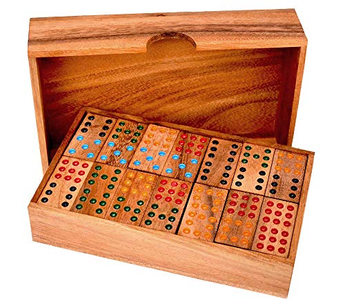 Knobelholz Domino doppel 9 Large Legespiel, Domino Box Large Dominospiel mit 9 Punkten auf den Dominosteinen Gesellschaftsspiel für 2 bis 6 Spieler Gesellschaftsspiel Kinderspiel von Knobelholz.de