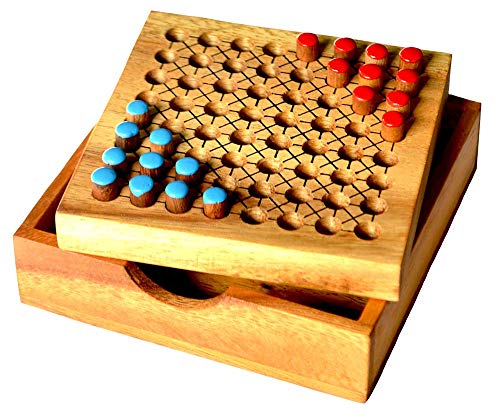 Halma Box for 2 Spieler Knobelholz Strategiespiel China Checker als Rechteck Version das original Halma Reisespiel, Brettspiel, Unterhaltungsspiel, Kinderspiel von Knobelholz.de