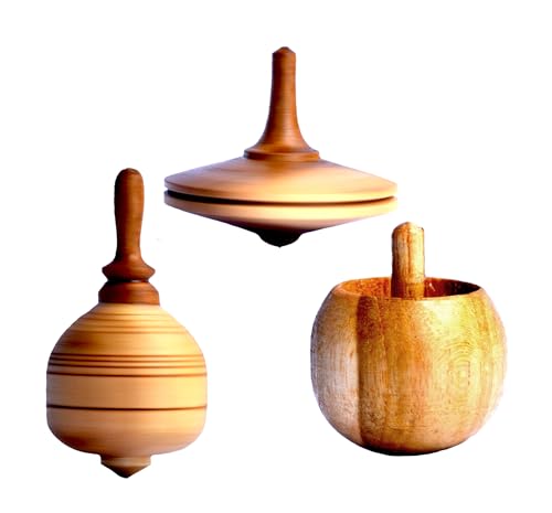 Knobelholz 3 Verschiedene kleine Kreisel Spin Top Kreisel, Apple Kreisel, Kinderkreisel für Kinder und Erwachsende von Knobelholz.de