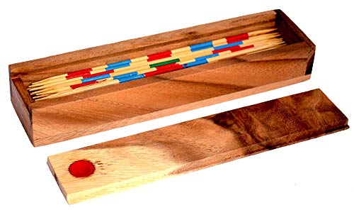 Mikado Box Stäbchen aus Holz mit richtiger Spitze Knobelholz Geschicklichkeitsspiel Kinderspiel Mikadostäbchen mit Werten für die Punkte von Knobelholz.de