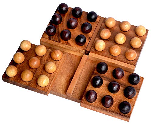 Knobelholz Pentalogic Strategiespiel aus Holz für 2 Spieler, taktisches Spiel mit Kugeln aus Holz auf einem Holzbrett mit drehbaren Feldern, Unterhaltungsspiel, Gesellschaftsspiel, Kinderspiel, von Knobelholz.de