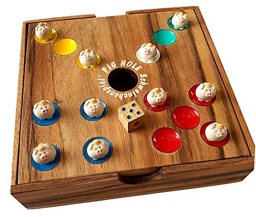 Pig Hole Schweinchenspiel ® original Knobelholz Würfelspiel mit 60 kleinen Schweinchen Handgemacht, Big Hole Unterhaltungsspiel Gesellschaftsspiel, Brettspiel, Kinderspiel von Knobelholz.de