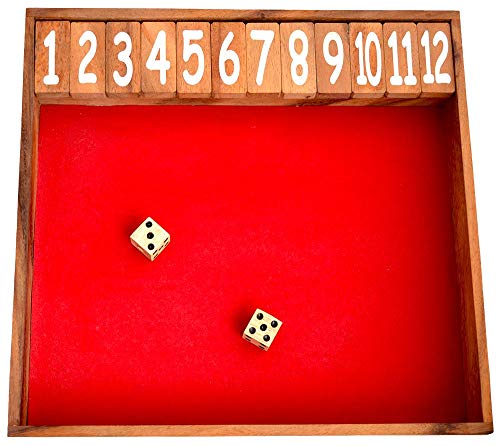 Shut The Box 12 Large rotes Klappenspiel als Holzbox mit 12 Klappen Knobelholz Gesellschaftsspiel, Würfelspiel Trinkspiel, Rechenspiel für Kinder, Gruppenspiel von Knobelholz.de