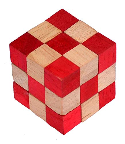 Knobelholz.de Snake Cube rot Schlangenwürfel 3x3x3 Holz Puzzle 27 Stück IQ Test Kinderspiel 6-99 Jahre von Knobelholz.de