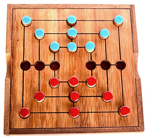 Strategi Mühle Spiel Knobelholz Spielbox Large Nine Morris Brettspiel aus Holz für 2 Spieler taktisches und strategisches Spielen Kinderspiel von Knobelholz.de