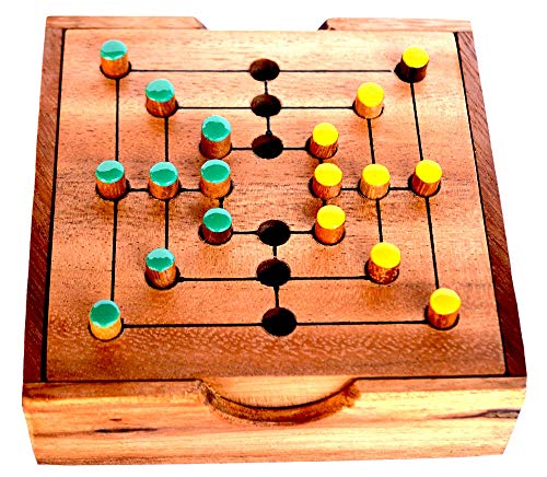 Strategi Mühle Spiel Knobelholz Spielbox small Nine Morris Brettspiel aus Holz für 2 Spieler taktisches und strategisches Spielen Kinderspiel von Knobelholz.de