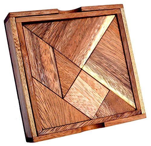 Knobelholz.de Tangram-Puzzle, Holzpuzzle, 7 Teile, 1250 Figuren, Samanea Naturholz, Experten-Level, 6-99 Jahre, 10.0 x 10.0 cm, 1 Set, 1 Puzzle, 1250 Stück von Knobelholz.de
