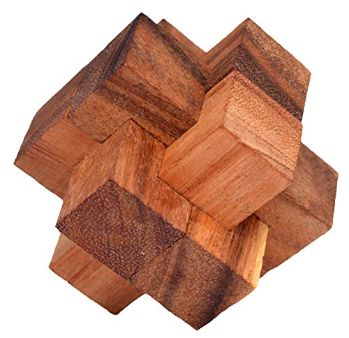 Teufelsknoten Large, Notec Cube Large Knobelholz Puzzle nur 6 Teile, Urknoten, Holzknoten Puzzle, Holzpuzzle, IQ Puzzle, Tischlerknoten, Zimmermannsknoten, Puzzle, Knobelspiel, Interlock von Knobelholz.de