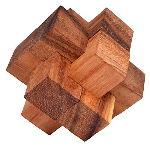 Notec Teufelsknoten Large - Cube Knobelholz Puzzle Mit 6 Teilen, Urknoten, Holzknoten, IQ Puzzle, Tischlerknoten, Zimmermannsknoten, Knobelspiel, Interlock von Knobelholz.de