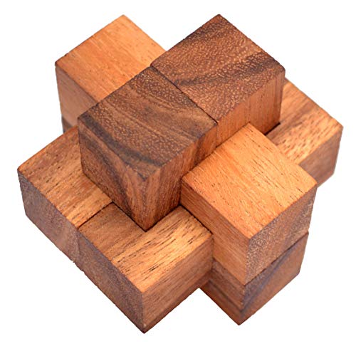 Teufelsknoten small, Notec Cube small Knobelholz Puzzle mit nur 6 Teilen, Urknoten, Holzknoten Puzzle, Holzpuzzle, IQ Puzzle, Tischlerknoten, Zimmermannsknoten, Puzzle, Knobelspiel, Interlock von Knobelholz.de