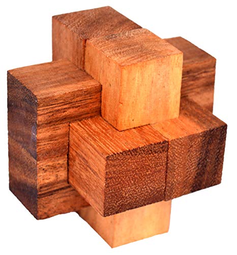 Teufelsknoten xs, Notec Cube Mini Knobelholz Puzzle mit nur 6 Teilen, Urknoten, Holzknoten Puzzle, Holzpuzzle, IQ Puzzle, Tischlerknoten, Zimmermannsknoten, Puzzle, Knobelspiel, Interlock von Knobelholz.de