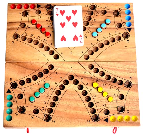 Tock Tock Knobelholz Brettspiel für 4 Spieler Gesellschaftsspiel mit Spielkarten für Einzel Spieler oder Teams spannendes Klappspiel aus Holz von Knobelholz.de