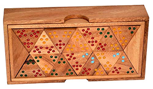 Triomino Color, Triomino Tridomino Dreiecksdomino Legespiel Dominospiel aus Holz für 6 Spieler mit 56 Steinen Knobelholz Gesellschaftsspiel Kinderspiel von Knobelholz.de