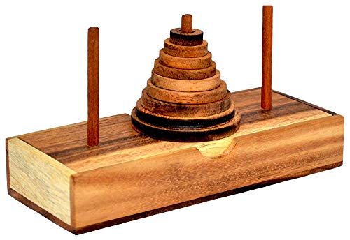 Turm v Hanoi 9 rund, Knobelholz Konzentrationsspiel mit 9 runden Scheiben aus Holz, setze den Turm um Aber benutze nur 1 Scheibe, Pagoda Holzpuzzle, Knobelspiel, IQ Puzzle, Brain Teaser, von Knobelholz.de