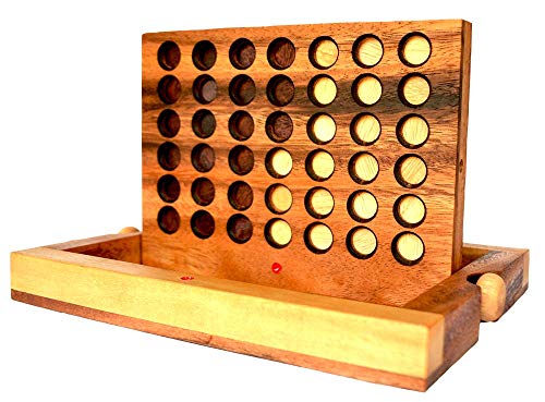 Vier in Einer Reihe mit Chips aus Holz Knobelholz Strategiespiel Connect Four, Bingo , Viererreihe, Gesellschaftsspiel, Kinderspiel von Knobelholz.de