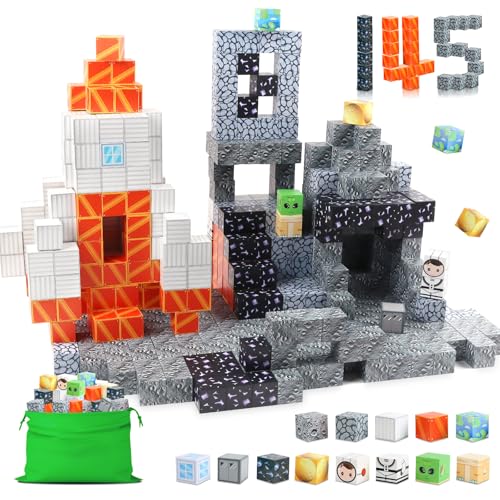 145 Stück Magnetische Bausteine,2.5CM/Stück Magnetic Building Blocks, Build Magnet Welt Set für Jungen und Mädchen, Montessori Bausteine Spielzeug, Geschenke für Kinder im Alter von 3 4 5 6 7 8 Jahren von Knoiuao