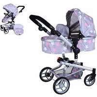Knorrtoys 90944 - Kombi-Puppenwagen Boonk Star Grey Pink, mit Zubehör, umbaubar, Schieberhöhe: 45-82cm von Knorrtoys