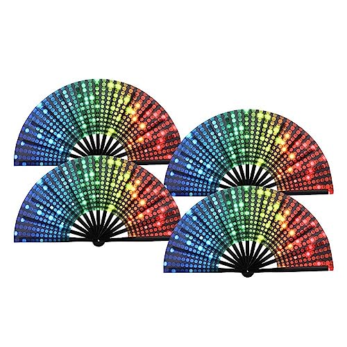 Knoruley 4 Stück Regenbogen-Pailletten-Stolz-Faltfächer, Handfächer für Erwachsene, Drag-Queen-Festival-Fächer, Chinesisch von Knoruley