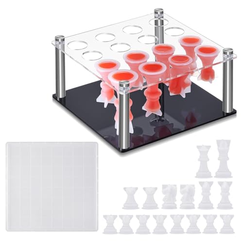 Knoruley Schachfiguren-DIY-Set, 1 Schachfigurenhalter, 16 Schachformen für Epoxidharz, 1 Schachbrettform, Silikonform für Schachfiguren Knoruley Schachfiguren-DIY-Set, 1 Schachfigurenhalter, 16 Schachformen für Epoxidharz, 1 Schachbrettform, Silikonform für Schachfiguren von Knoruley