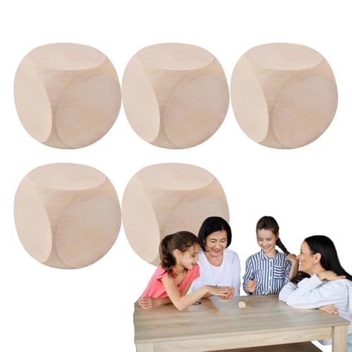 5 Stück Holzwürfel Blanko, Würfel Blanko, Leere Würfel, Runden Ecken Würfel, Unbemalte Holzwürfel, Einfachen Würfeln, 6 Seitige Kreative Handbemalte Würfel, Spielrequisiten Herstellen von Knowlife