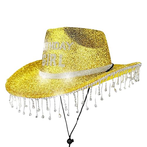 Knowlife Damencowboyhut | Glitzer Geburtstags-Hut für Damen,Mit Strasssteinen Atmungsaktiv Für Erwachsene Kinder Feste Feiern Festtagshüte von Knowlife